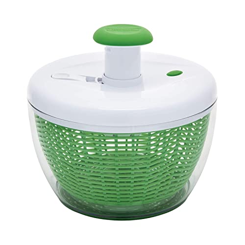 Farberware Easy to use pro pump spinner with bowl, colander and built in draining system for fresh, crisp, clean salad and produce, Large 6.6 quart, Green
