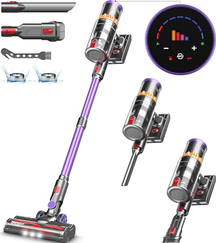ORFELD Cordless Vacuum Cleaner, 500W/40Kpa Stick Vacuum with Smart Display, Max 60Mins Runtime & Auto Mode, Anti-Tangle Vacuum Cleaner for Home, Lightweight Vacuum for Pet Hair Carpet Hardwood Floor