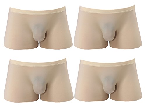 YATEEN Men's Traceless Underwear Ice Silk Boxer Brief 4-pack Khaki