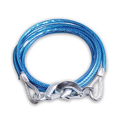 Dewkou Pack-1 Tow Cable with Hooks, 1/2' x 13Ft Blue Winch Cable with Forged Hook, 15432LBS Breaking Strength, Steel Wire Rope for Tow Truck, Rollback, Crane, Wrecker