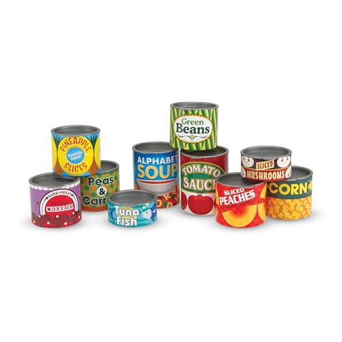 Melissa & Doug Let's Play House! Grocery Cans Play Food Kitchen Accessory ,3+ years- 10 Stackable Cans With Removable Lids