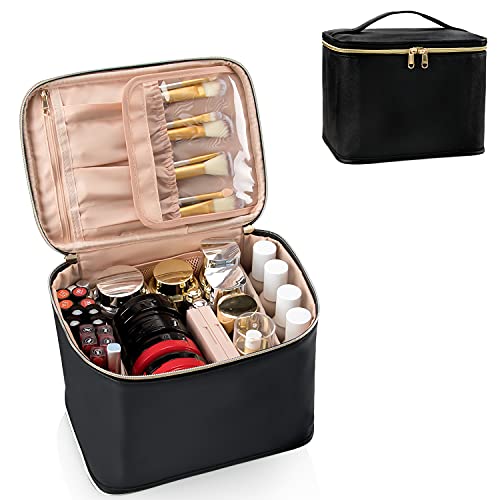 OCHEAL Travel Makeup Bag, Cosmetic Bags for Women Makeup Case Organizer Large Capacity Travel Toiletry Bag Storage Bags with Divider and Handle for Cosmetics Toiletries Brushes Tools-Large, Black