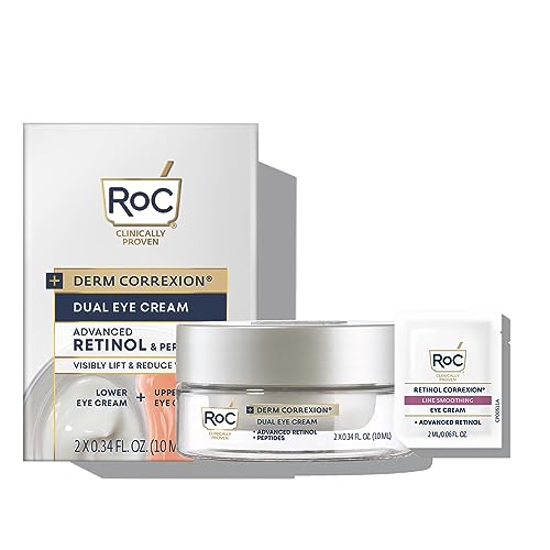 RoC Derm Correxion Dual Eye Cream with Advanced Retinol + Peptides for Puffy Eyes and Dark Circles, 0.68 Ounces
