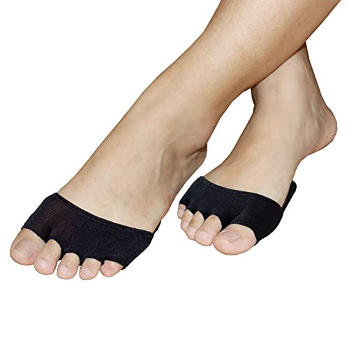 AUTPRO Women Toe Socks No Show for Sandals High Heels Flats Boots,Velvet Toes, Ball of Foot Liner No Slip,Relief Blister Rub Pain (2 Pairs Black Open)