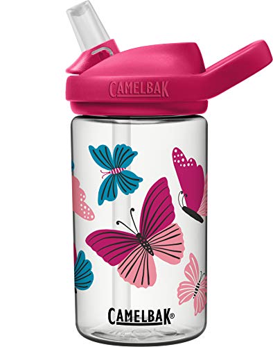 CamelBak eddy+ 14oz Kids Water Bottle with Tritan Renew – Straw Top, Leak-Proof When Closed, Colorblock Butterflies