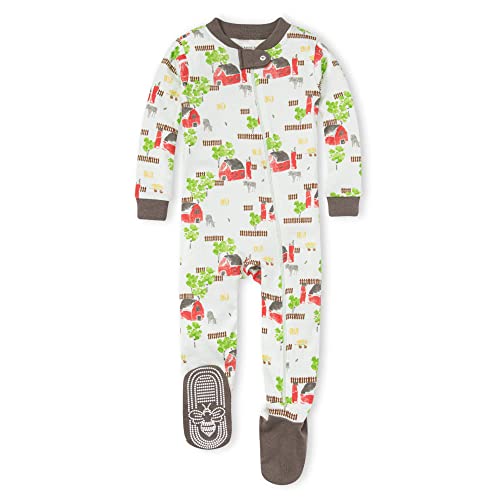 Burt's Bees Baby Baby Boys' Pajamas, Zip-Front Non-Slip Footed Sleeper Pjs, Organic Cotton, Barnyard, 12 Months