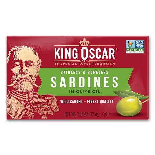 King Oscar Skinless & Boneless Sardines in Olive Oil, 4.38-Ounce Cans (Pack of 12)