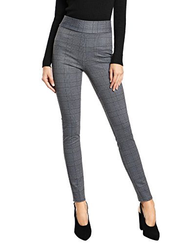 SweatyRocks Women's Casual Skinny Leggings Stretchy High Waisted Work Pants Elastic Waisted Plaid X-Large