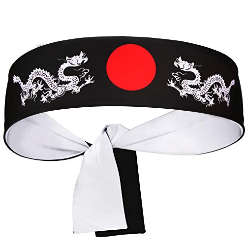 5Chaos Japanese Headband Hachimaki for Karate Cosplay Kitchen Chef, Bushido Head Wrap for Kids Boys Ninja Samurai Party Girl Women Men, Bandana Sweatband for Festival (Dragon)