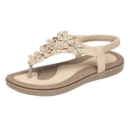 Women's Flat Sandals Flip Flop Sandals Wedding Comfortable Thong T-Strap Orthotic Casual Flat Sandals Athletic Sandals Beige,