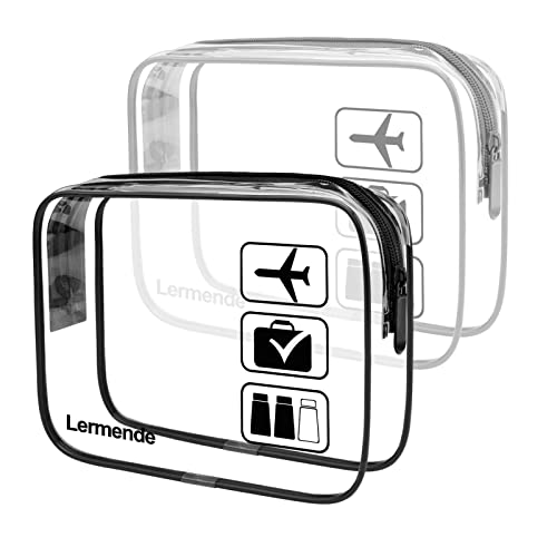 2pcs Clear Makeup Bag, TSA Approved 2 Pcs Cosmetic Makeup Bags Set Waterproof Clear PVC with Zipper Handle Portable Travel Luggage Pouch Airport Airline Vacation Organization(Black Grey)