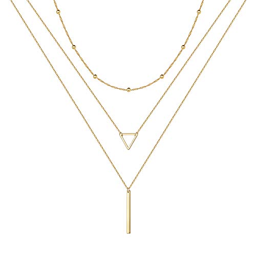 Turandoss Gold Triangle Layered Necklaces for Women - Multi Layered Skinny Bar Stacking Layer Necklace