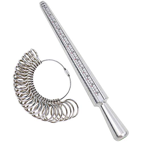 NIUPIKA Ring Sizer Measuring Tool Ring Mandrel Measurement Tool Measure Ring Size Finger Sizing Set Metal Gauge US Size 1-13 Jewelry Sizers Kit of 27 Pieces