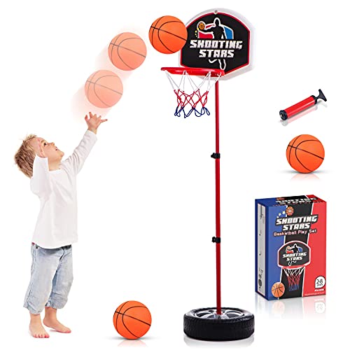 Toddler Basketball Hoop Indoor Stand Adjustable 2.5-4 ft - Mini Indoor Basketball Goal Toy with Ball & Pump Basketball Hoop Indoor Outdoor Play Sport for Age 3 to 8 Years Old, Mini Basketball Toy