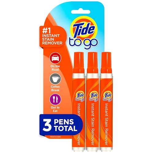 Tide Pen Stain Remover for Clothes, Tide To Go Pen, Instant Stain Remover Pen & Spot Cleaner, Portable & Travel-Friendly, Works on Food & Drink Stains, Fits in Purses & Bags, 3 Count (Pack of 1)