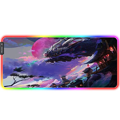 gaiamat XXL RGB Gaming Mouse Pad,Large LED Anime Mousepad with Non-Slip Rubber Base and Durable Stitched Edges,35.4x15.7IN Mouse Mat Laptop PC Desk Mat(leddragon)