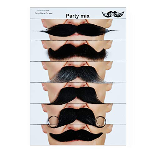 Mustaches Self Adhesive Fake Mustache Mix, Novelty, False Facial Hair Value Pack (6pcs.)