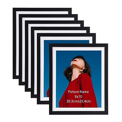 Lavezee 8x10 Black Picture Frames Set of 6, Display 8 x 10 Pictures with Mat and 9x11 Without Mat, Multi Collage Photo Frame for Wall or Tabletop