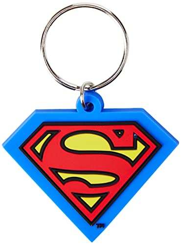 Pyramid International Superman-Shield Rubber Keychain, Metal, Blue, Red and Yellow, 4 x 6 x 1.3 cm