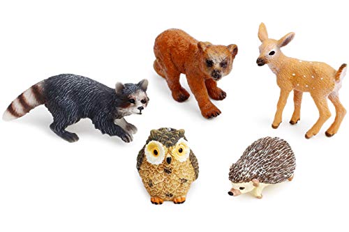 Forest Animal Figures Cake Toppers, Woodland Creatures Toy Figurines Set (5pcs Forest Animals)