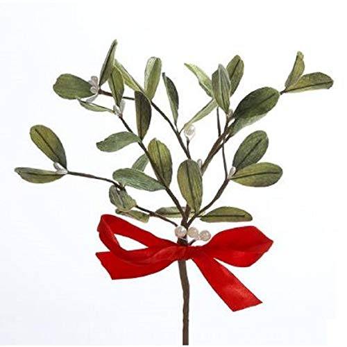 Kurt Adler C3790 Artificial Mistletoe Pick With Red Bow