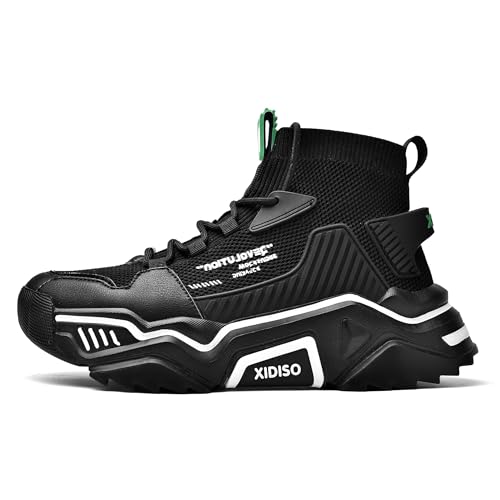 SANNAX Mens Fashion Sneakers Walking Shoes for Men High Top Casual Platform Shoes Zapatillas De Hombre Black 10