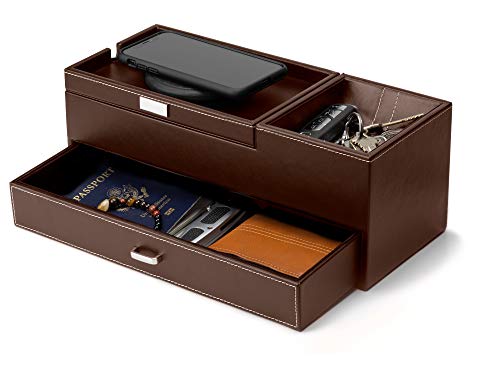 HOUNDSBAY Captain Dresser & Nightstand Valet Organizer Storage Box with Catchall and Charging Station (Brown)