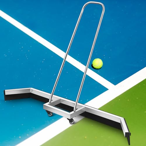 Leyndo 1 Pcs Tennis Court Squeegee 53.94 x 9.45 x 37.8 inches Floor Broom Commercial with Handle and Wheels Professional Water Remover Stainless Steel Sport Court Accessories, Silver