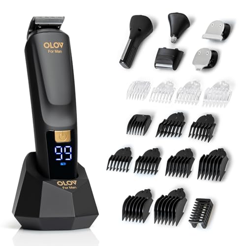 OLOV For Man Beard Trimmer, All-in-One Mens Grooming Kit with Trimmer for Beard, Nose, Body, Groin and Face, Cordless Hair Clippers Electric Razor, Black