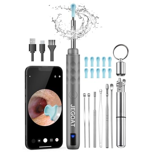 Ear Wax Removal Tool Camera, Ear Cleaner with Camera, Ear Cleaning Kit 1296P HD Ear Scope, 6 LED Lights and 10 Ear Picks, Earwax Removal with Otoscope to Earify Earwax for iOS and Android, Gray