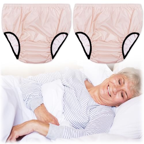 2 Pics Plus Size Adult Leak-Proof Underwear for Incontinence,Low Noise Reusable Waterproof Adult Underwear,Plastic Pants for Adults Nude XL