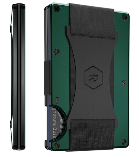 The Ridge Minimalist Slim Wallet For Men - RFID Blocking Front Pocket Credit Card Holder - Metal Wallet For Men With Cash Strap (Forest Green)