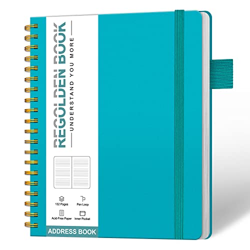 Regolden-Book Address Book with Alphabetical Tabs, Hardcover Address Organizer for Record Contacts, Telephone Book for Seniors, Internet Log Book Journal with Password, Pen Loop, Pocket, (5.7x7.2')