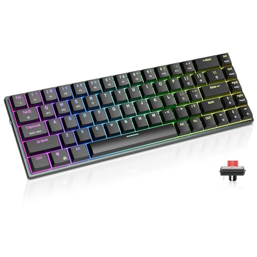 Durgod TGK200 Wireless Gaming Keyboard, 65% Layout 68 Keys Ultra-Slim Mechanical RGB Keyboard with Hot Swappable Low Profile Red Linear Switch, Bluetooth/2.4GHz/Wired Tri-Mode for PC/Mac/iPad