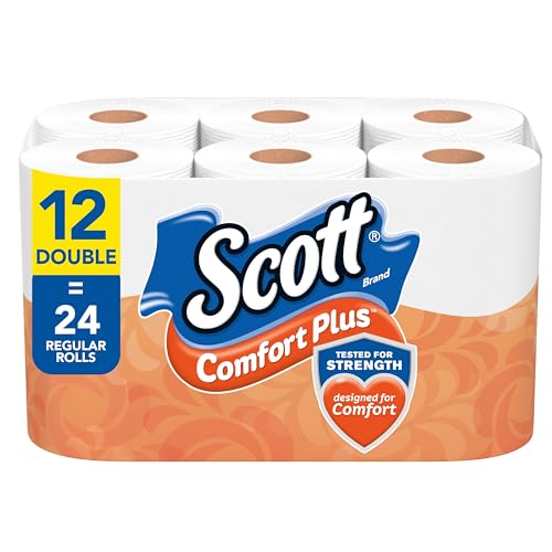 Scott ComfortPlus Toilet Paper, 12 Double Rolls, 231 Sheets per Roll, Septic-Safe, 1-Ply Toilet Tissue