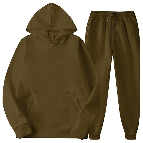 SJWCLYS Winter Tracksuit For Men, Spring Loungewear Plus Size Sweatshirts Men Long Sleeve Club Comfort Hoodies Pullover Solid With Pockets Stretch Cotton Sweatshirt Men Light Brown