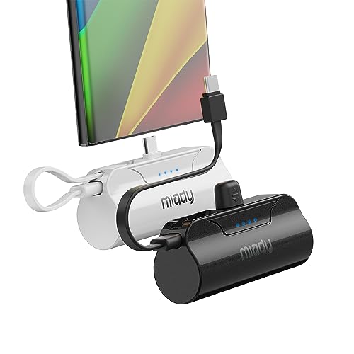 Miady 2-Pack 5000mAh Portable Charger for Android Smartphone, Battery Pack Charger/w USB-C Cord, Power Bank (Black+White)
