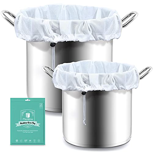 2 Pack Brew Bags, Monkkino Brew In A Bag, Reusable Wine Straining Bag for Homebrewing, 250 Micron Fine Mesh Bag, Filter Bags, Mesh Strainer Bag for Beer, Nut Milk, Cold Brew, 22'×26' & 16'x18'