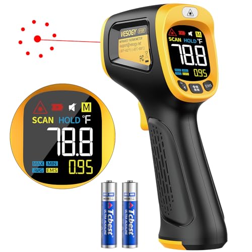 Infrared Thermometer Temperature Gun -58°F ~932°F, Digital Laser Thermometer Gun for Cooking, Pizza Oven, Grill & Engine, IR Thermometer Temp Gun with Adjustable Emissivity & Max-Min Measure