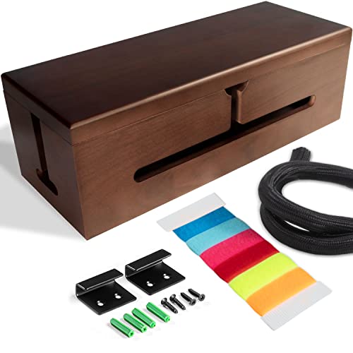 HomeBliss Walnut Large Cable Box - Cord Organizer Cable Management Box for Cord Hider and Cord Management - Cable Organizer Box with Protector Cable Sleeve