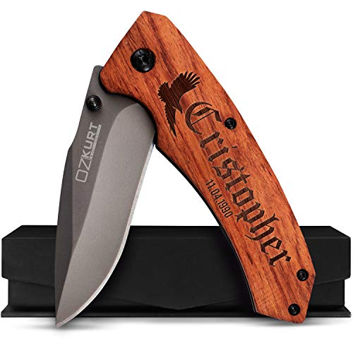 Lara Laser Works Pocket Knife for Men Personalized - 36 Icon & 20 Font Option - Men Gifts for Christmas 2023 from Daughter and Son