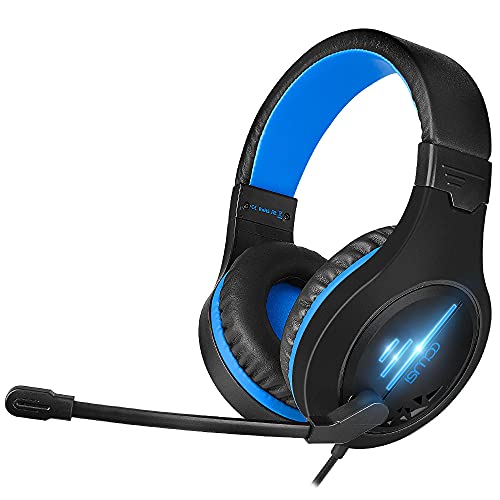 COLUSI C100 Stereo PC Gaming Headset with Noise Isolaing Mic,Blue LED Light,Over Ears Soft Menory Earmuffs with in- Line Volume Control for Xbox One,PS4,PS5,Mac,PC,Laptop (Blue)