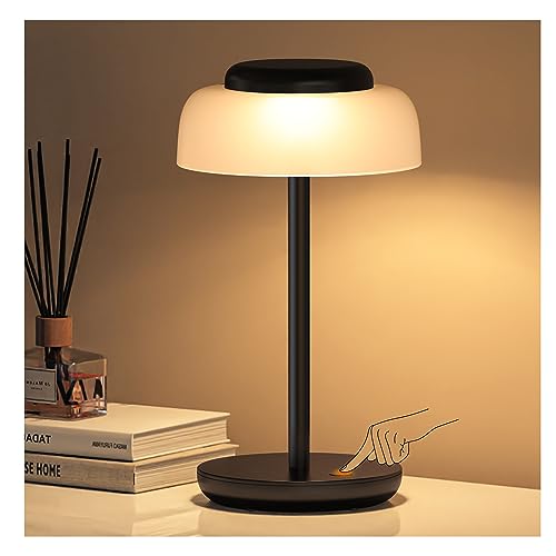 QiMH Battery Operated LED Table Lamp, 5000mAh Cordless Desk Lamp with 3 Level Brightness Touch Control, Mini Rechargeable Night Light for Living Room, Bedroom, Outdoor bar (Black)