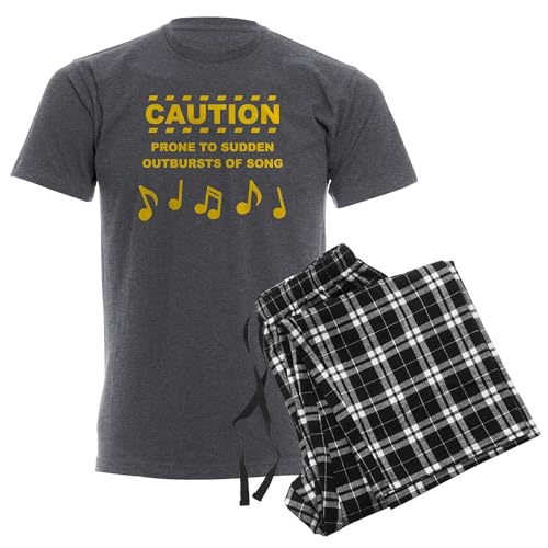 CafePress Caution Prone To Sudden Outbursts Of Song Pajamas Men's Novelty Cotton Pajamas With Checker Pant