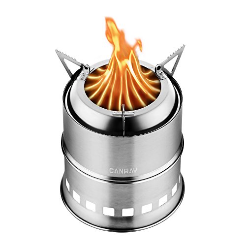 CANWAY Camping Stove , Portable Stainless Steel Wood Burning Survival Stove with Nylon Carry Bag for Outdoor Backpacking Hiking Traveling Picnic BBQ