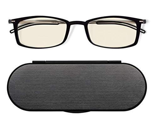 ThinOptics Milano Aluminum Case + Frontpage Brooklyn Rectangular Reading Glasses, Rectangle/Black, 44 mm + 2.5