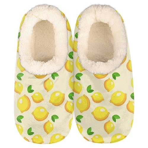 Fzsopd Lemon Themed Slippers for Women Men Cozy Non-slip House Shoes Winter Warm Indoor Slipper