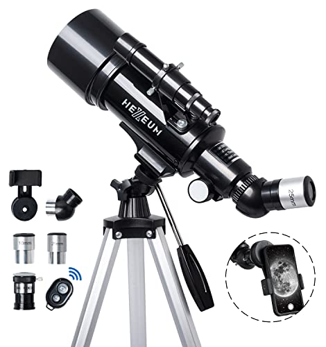 Telescope 70mm Aperture 500mm - for Kids & Adults Astronomical Refracting Telescopes AZ Mount Fully Multi-Coated Optics, with Diagonal Mirror Phone Adapter, Carrying Bag, Wireless Remote Black