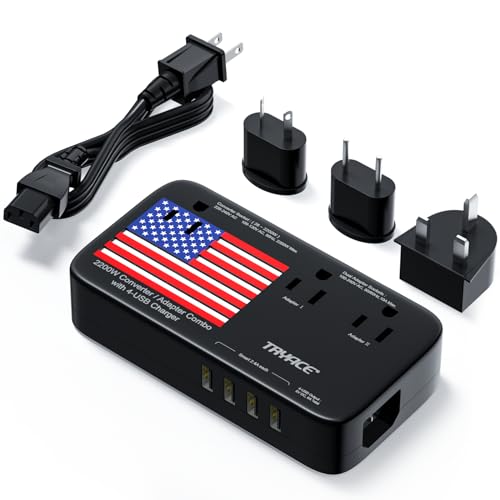 TryAce 2200W Exclusive Voltage Converter and 10A Travel Adapter with 4-Port USB,Power Converter Step Down 220V to 110V for Hair Dryer/Straightener/Curling Iron,US/UK/EU Plug