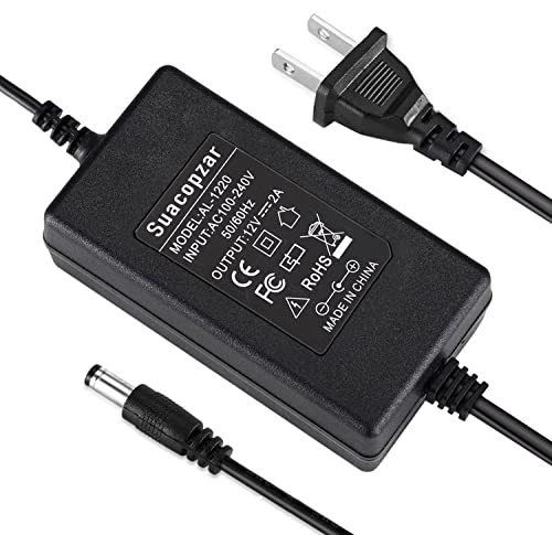 Suacopzar 12V 2A DC Power Supply Adapter, 100V~240V AC to DC 12Volt 2Amp Converter Regulator 5.5x2.5mm/ 5.5x2.1mm DC Plug, DC12V Transformer for LED Strip Light, CCTV Camera, GPS, Webcam, Router